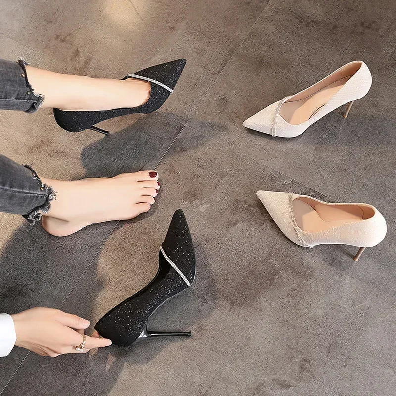 High Heels Women with 2024 New Spring and Autumn Pointy Women's Shoes Dress Wedding Shoes Temperament Banquet Single Shoes