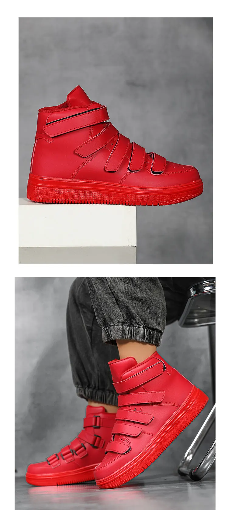 Spring Autumn Men High Top Shoes Fashion Red Men Sneakers Leather Casual Breathable Skateboard Sneakers Men Flat Vulcanized Shoe