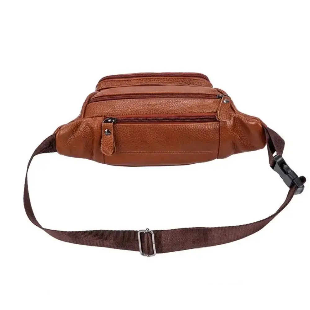 Fashion Multi-layered Men's Waist Bag Fashion Waterproof Large Capacity Travel Phone Bag PU Leather Zipper Waist Purse Pack
