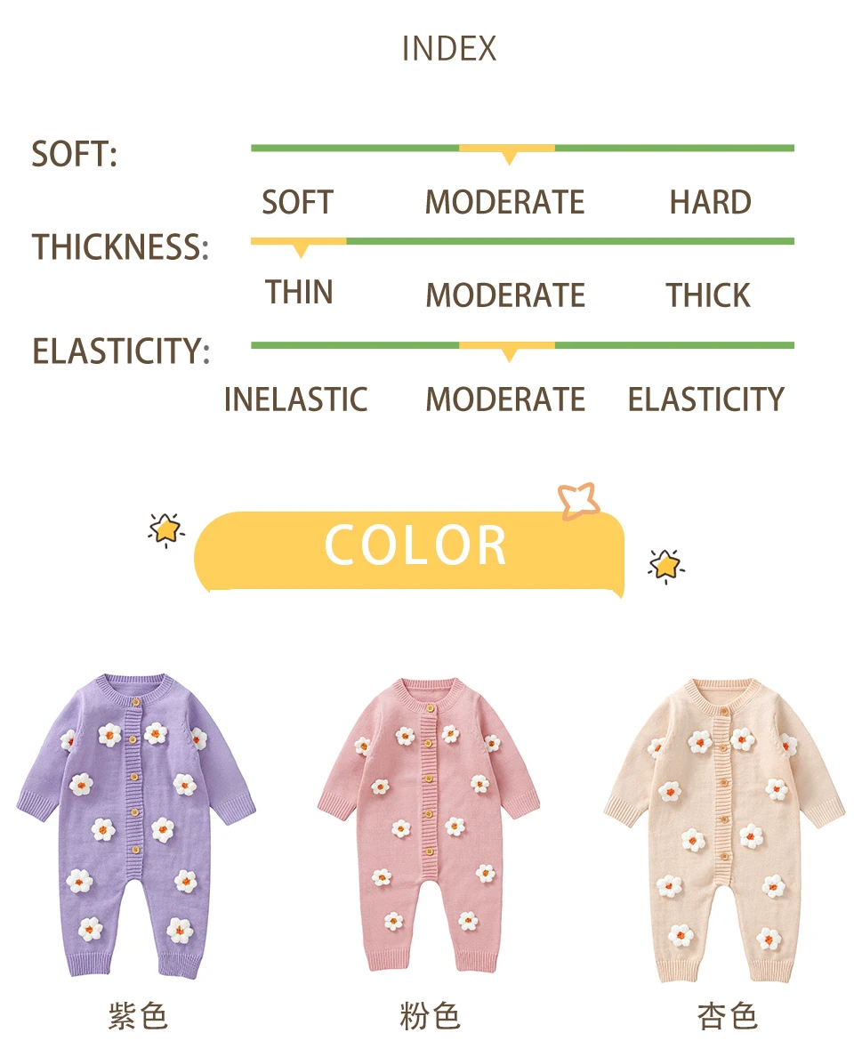 Sweet Floral Print  Baby Girls Long Sleeve Rompers Fresh Babies Jumpsuit Knitted Acrylic Newborn One-piece Bodysuit Pullovers