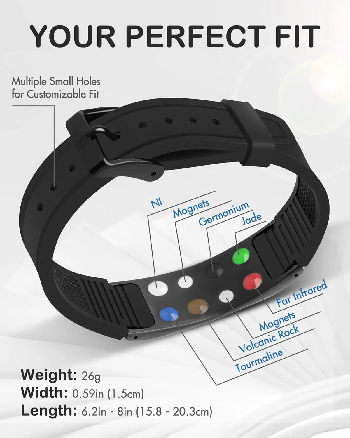 ARADOO Silicone Carbon Fiber Power Wristband Balance Bracelets for Men Women 7-in-1 Magnetic Sports Bracelet