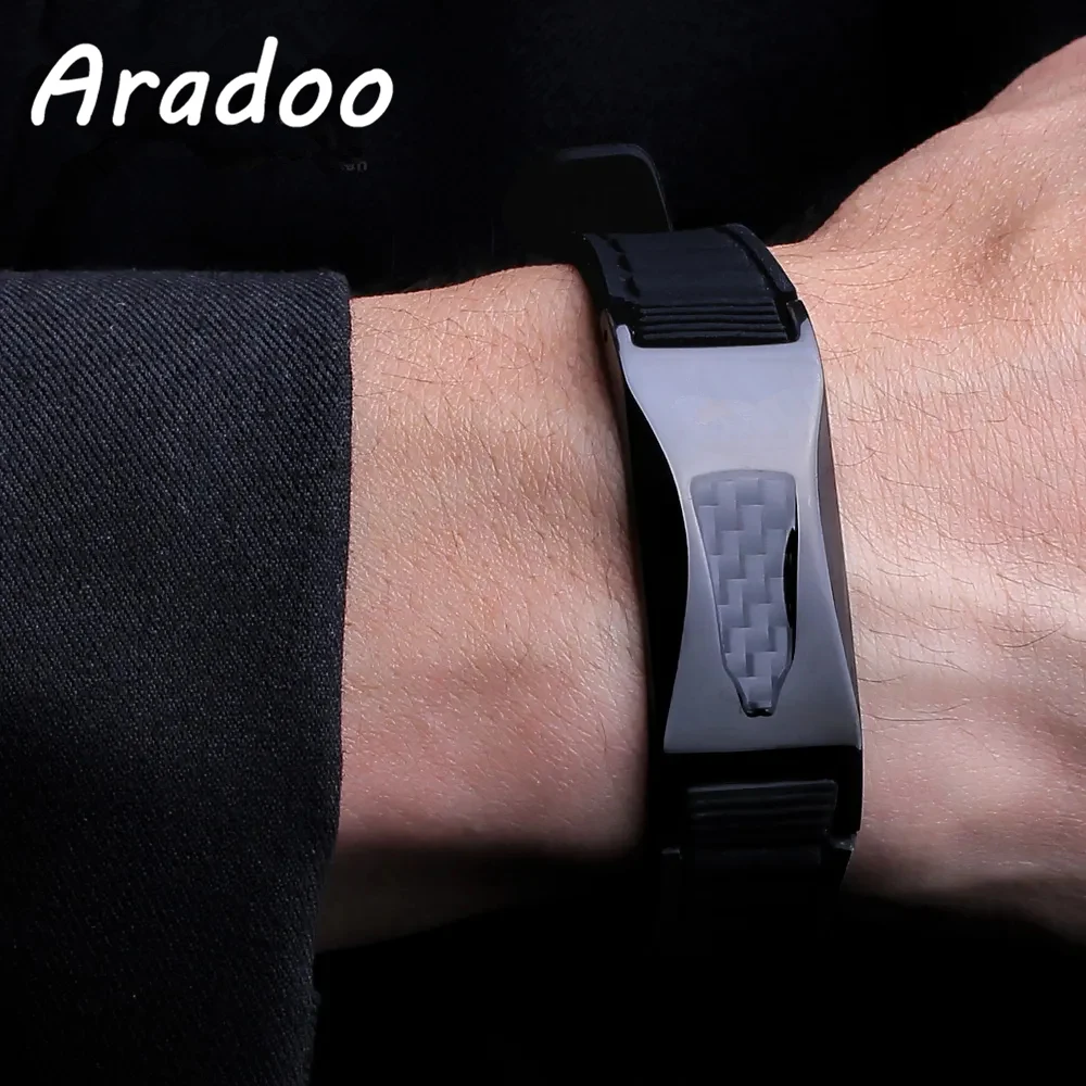 ARADOO Silicone Carbon Fiber Power Wristband Balance Bracelets for Men Women 7-in-1 Magnetic Sports Bracelet