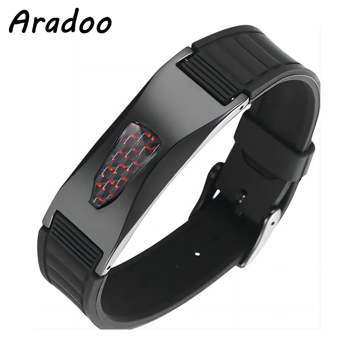 ARADOO Silicone Carbon Fiber Power Wristband Balance Bracelets for Men Women 7-in-1 Magnetic Sports Bracelet