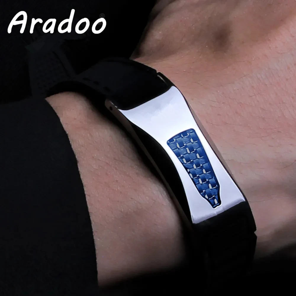 ARADOO Silicone Carbon Fiber Power Wristband Balance Bracelets for Men Women 7-in-1 Magnetic Sports Bracelet