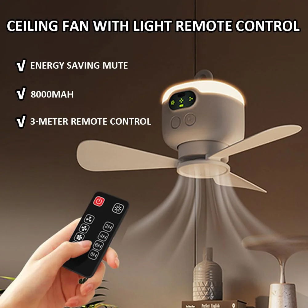 Ceiling Fan Portable Camping Tent Ceiling Canopy Fan 8000mah Rechargeable Wireless Fan Air Circulators with Remote Control Light