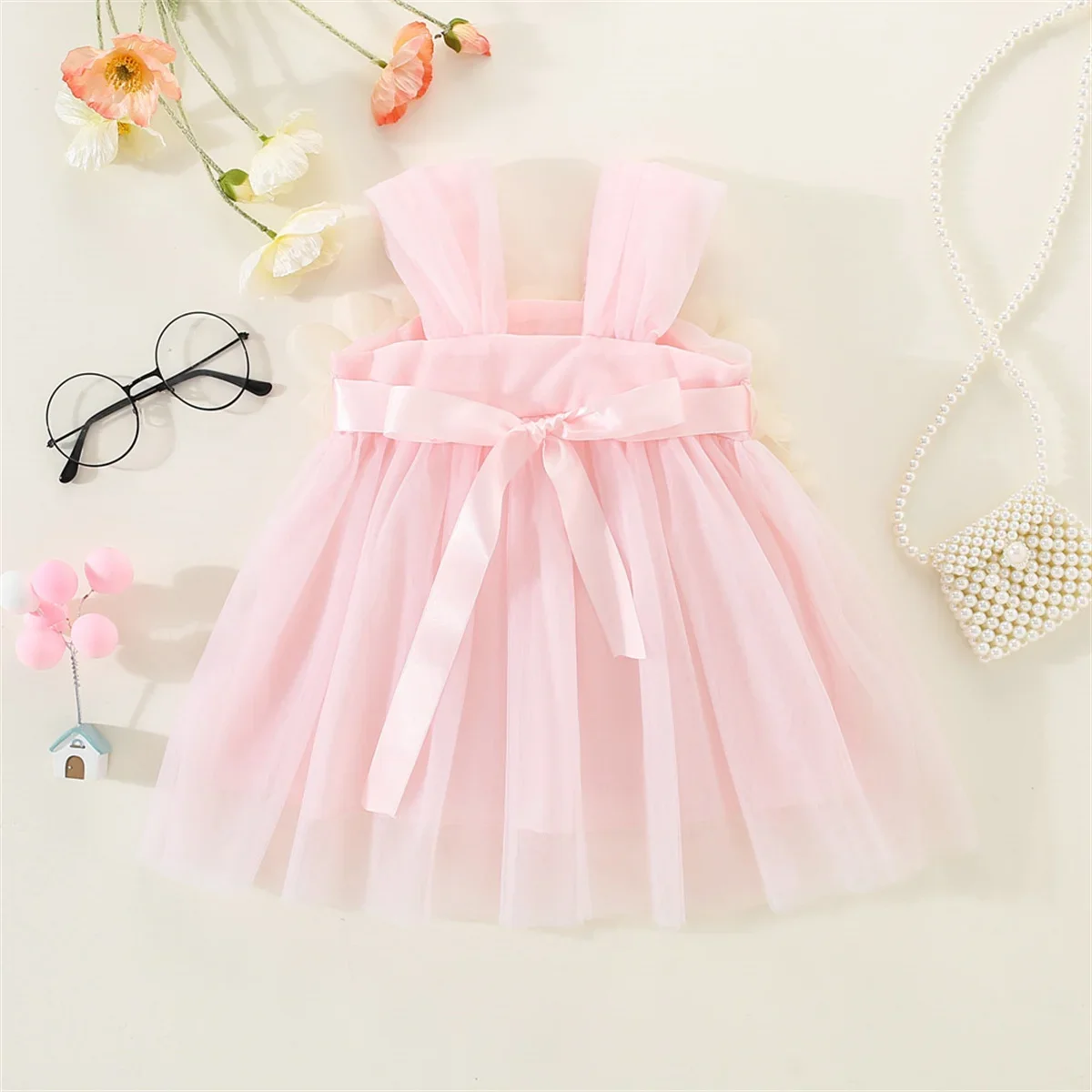 Sweet Baby Girl Wedding Party Evening Dresses Summer Clothes Petal Mesh Birthday Princess Kids Costumes 0 To 3 Years Old Toddler