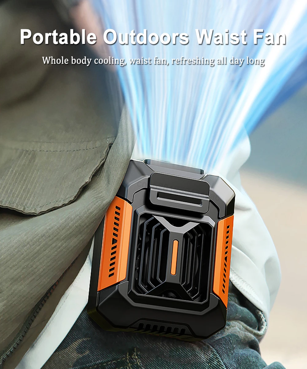Waist Clip Fan Portable Mini Hanging Neck Fan USB Rechargeable Fan Small Outdoor Camping Waist Fan with Power Bank LED Light