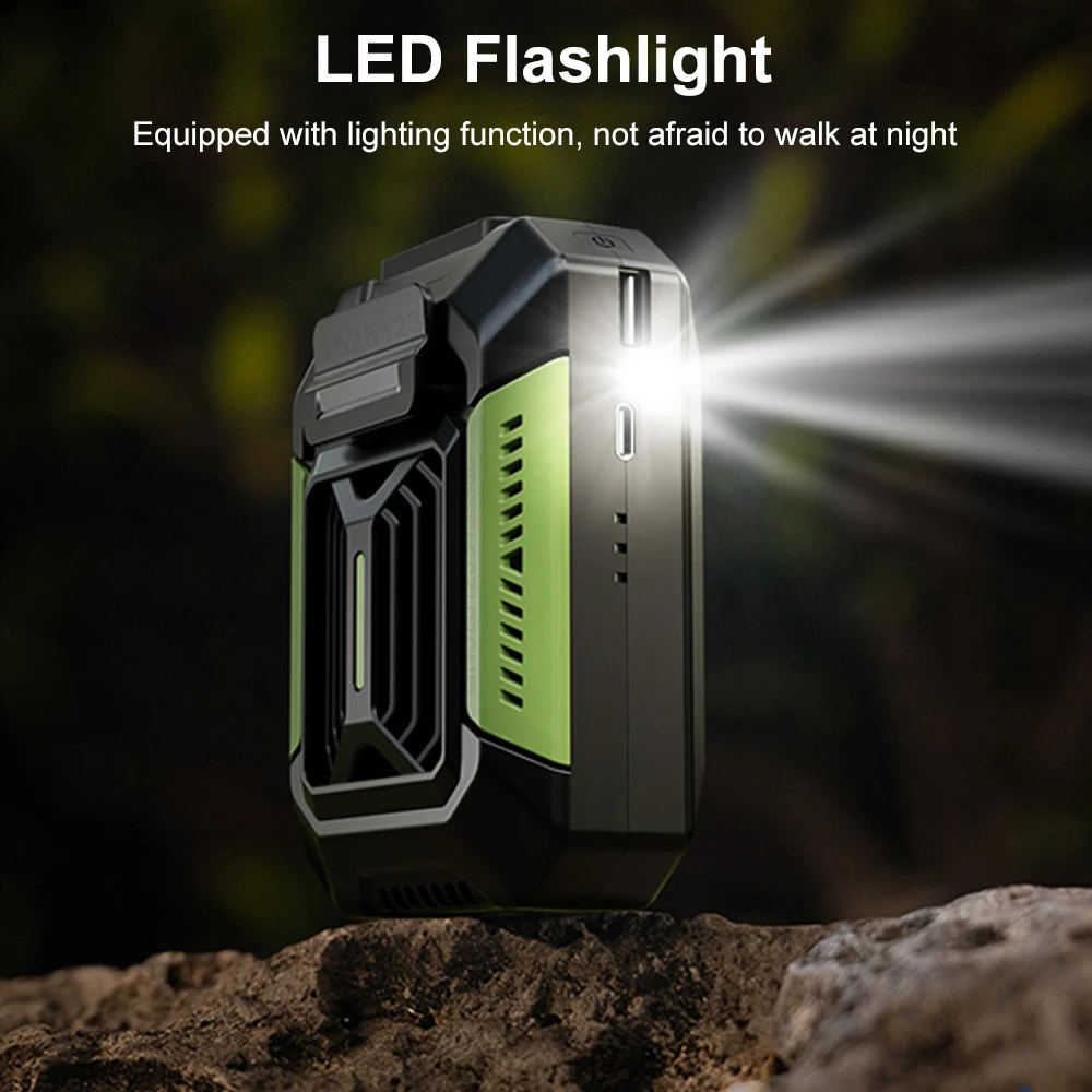 Waist Clip Fan Portable Mini Hanging Neck Fan USB Rechargeable Fan Small Outdoor Camping Waist Fan with Power Bank LED Light