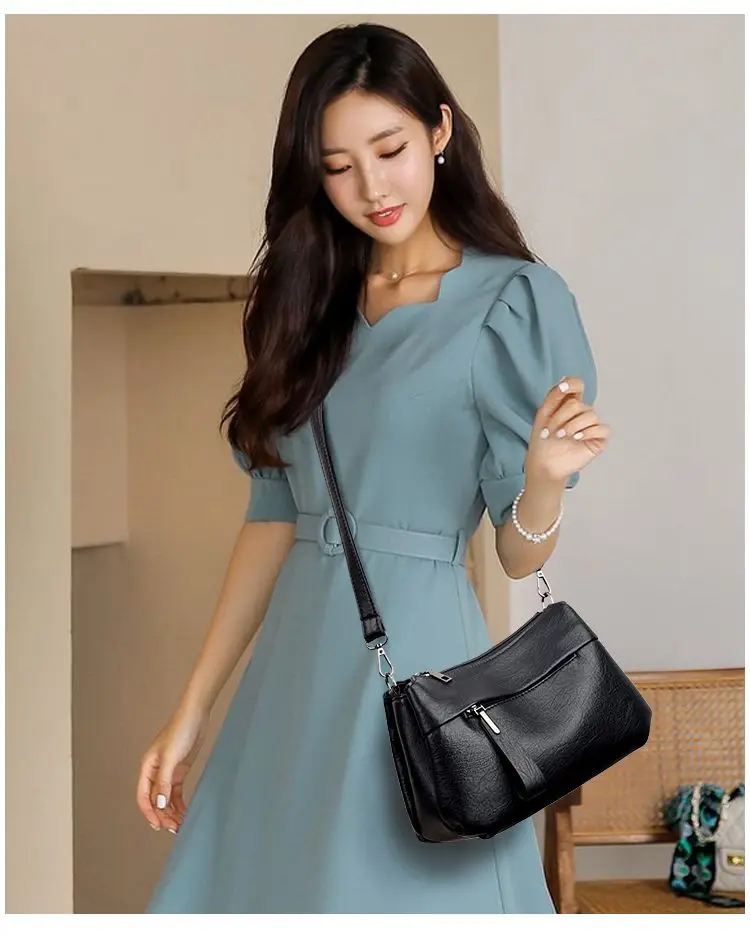 New Women's Shoulder Purse Bag Fashion Atmosphere Crossbody Messenger Bag Women's Large-capacity Mother Handbag Soft Leather Bag