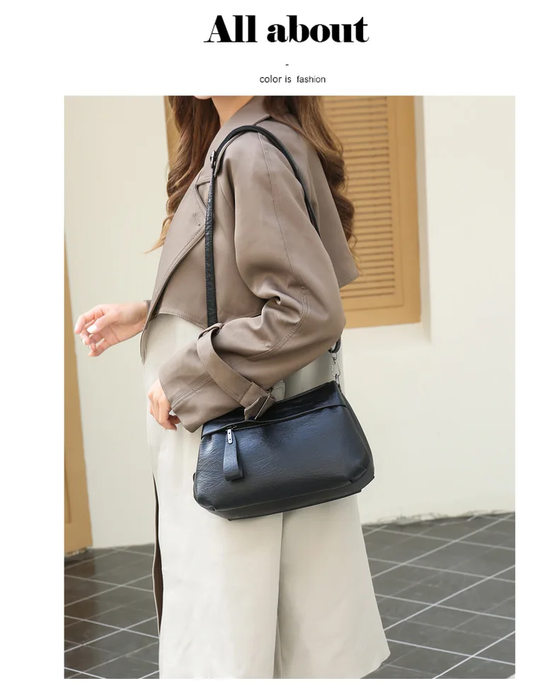 New Women's Shoulder Purse Bag Fashion Atmosphere Crossbody Messenger Bag Women's Large-capacity Mother Handbag Soft Leather Bag