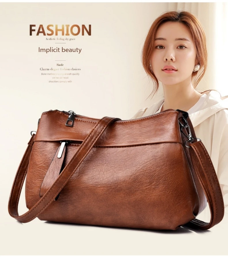 New Women's Shoulder Purse Bag Fashion Atmosphere Crossbody Messenger Bag Women's Large-capacity Mother Handbag Soft Leather Bag