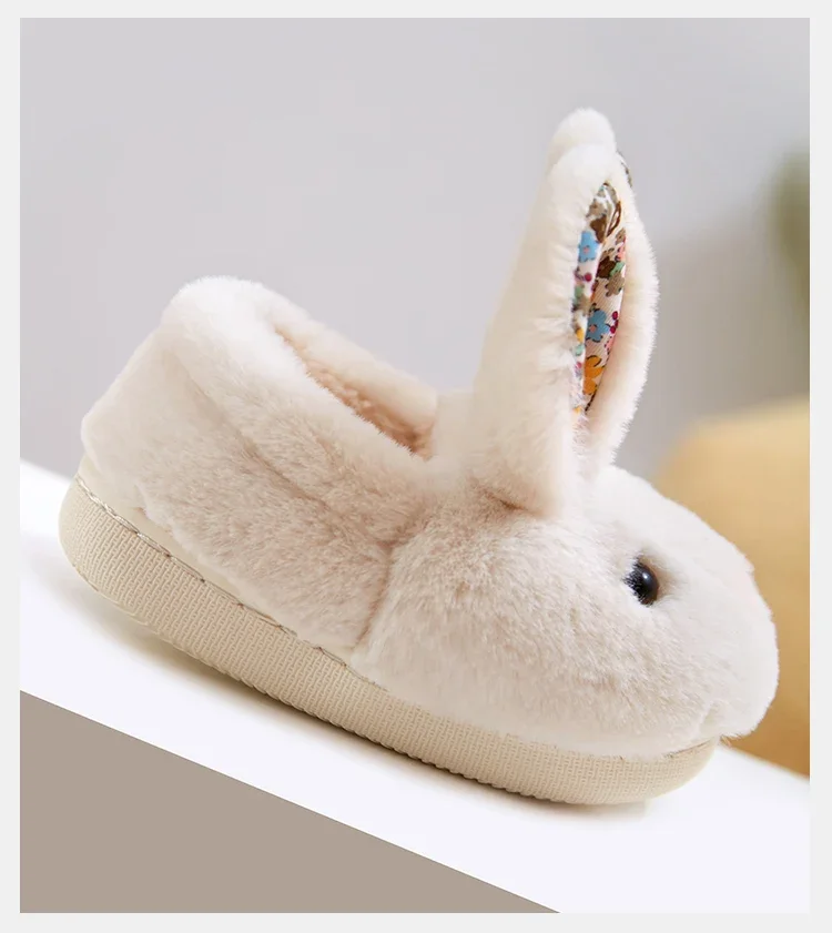 Children Indoor Slippers Winter Warm Cotton Shoes Kids Home Floor Slippers Cartoon Rabbit Anti-slip Boys Girls Plush Footwear