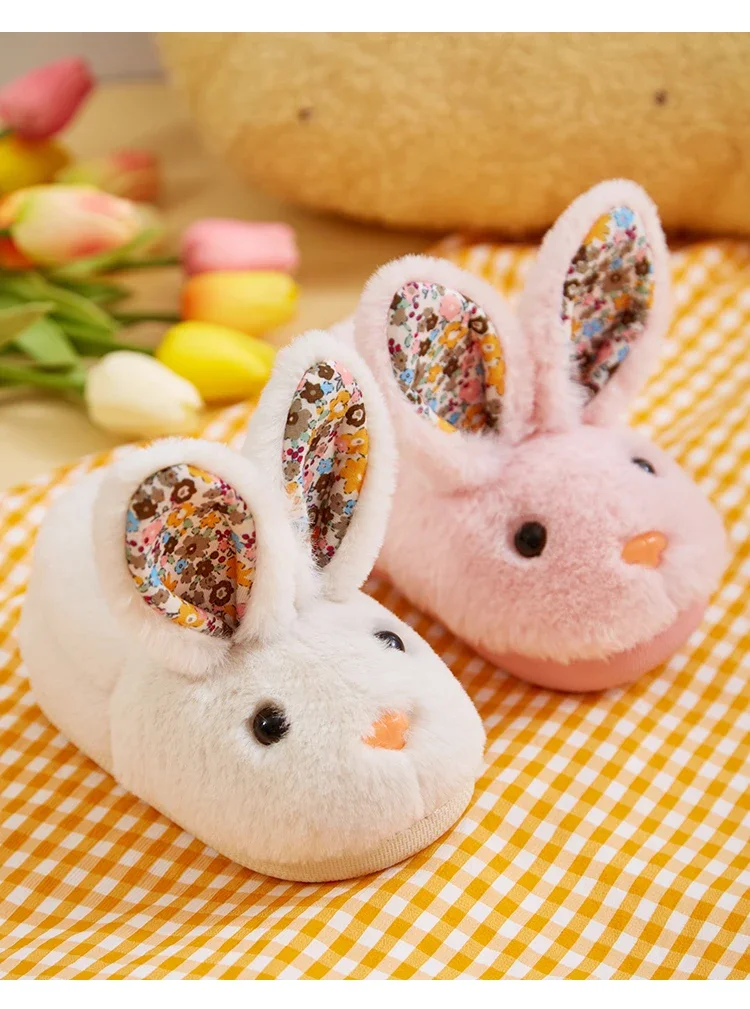 Children Indoor Slippers Winter Warm Cotton Shoes Kids Home Floor Slippers Cartoon Rabbit Anti-slip Boys Girls Plush Footwear