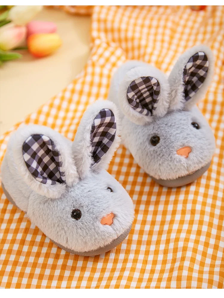 Children Indoor Slippers Winter Warm Cotton Shoes Kids Home Floor Slippers Cartoon Rabbit Anti-slip Boys Girls Plush Footwear
