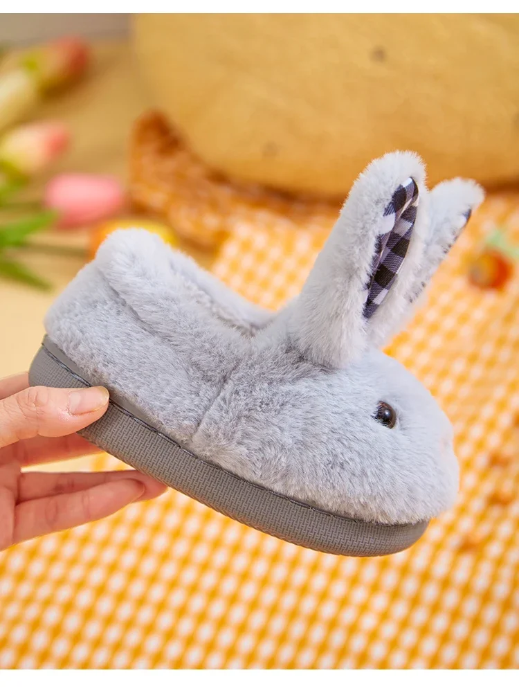 Children Indoor Slippers Winter Warm Cotton Shoes Kids Home Floor Slippers Cartoon Rabbit Anti-slip Boys Girls Plush Footwear
