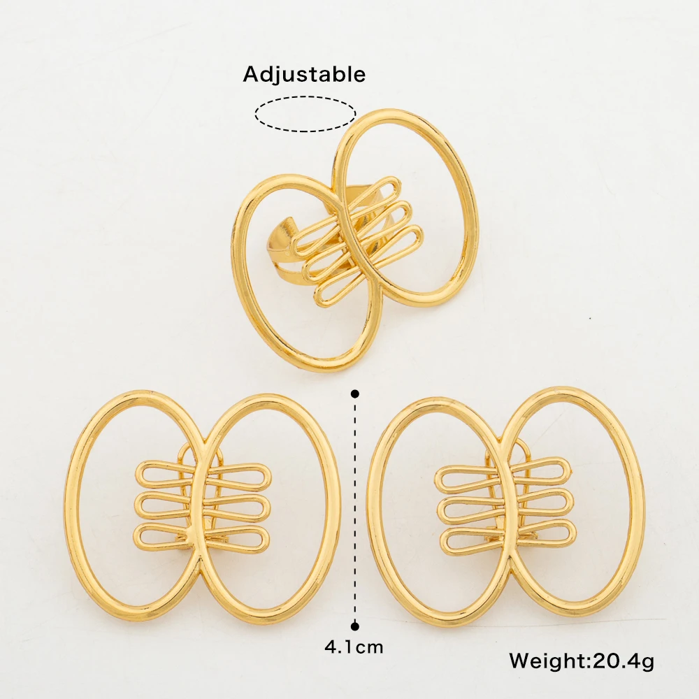 New Design Gold Color Earrings with Ring Jewelry Set for Party African Clip Earrings and Cocktail Ring 2Pcs Set for Weddings