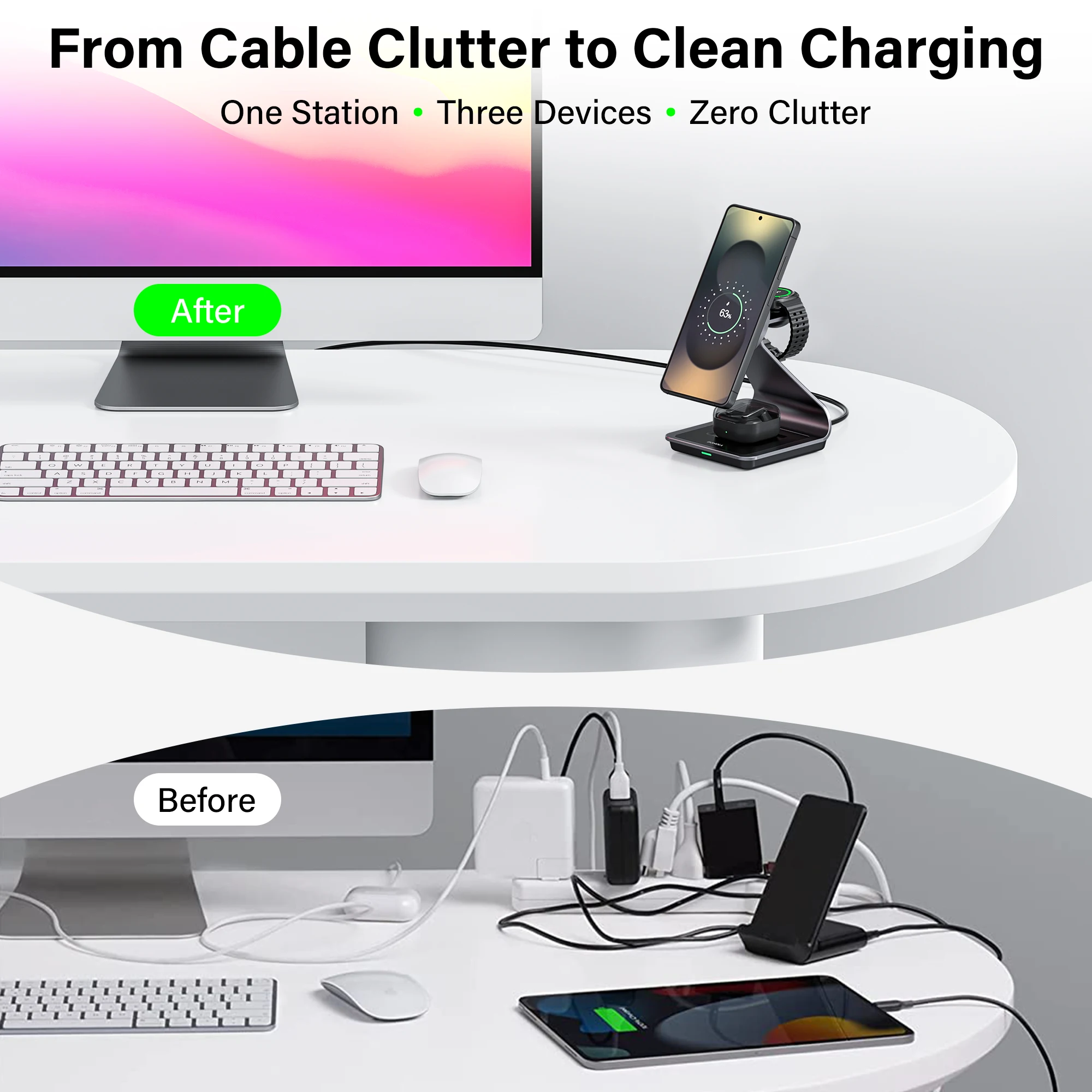 Bonola Magnetic 3 in 1 Wireless Charger Station for Samsung S24 Ultra/S25/26 Fast Charging Stand for Galaxy Watch 9/8/7/6/Buds