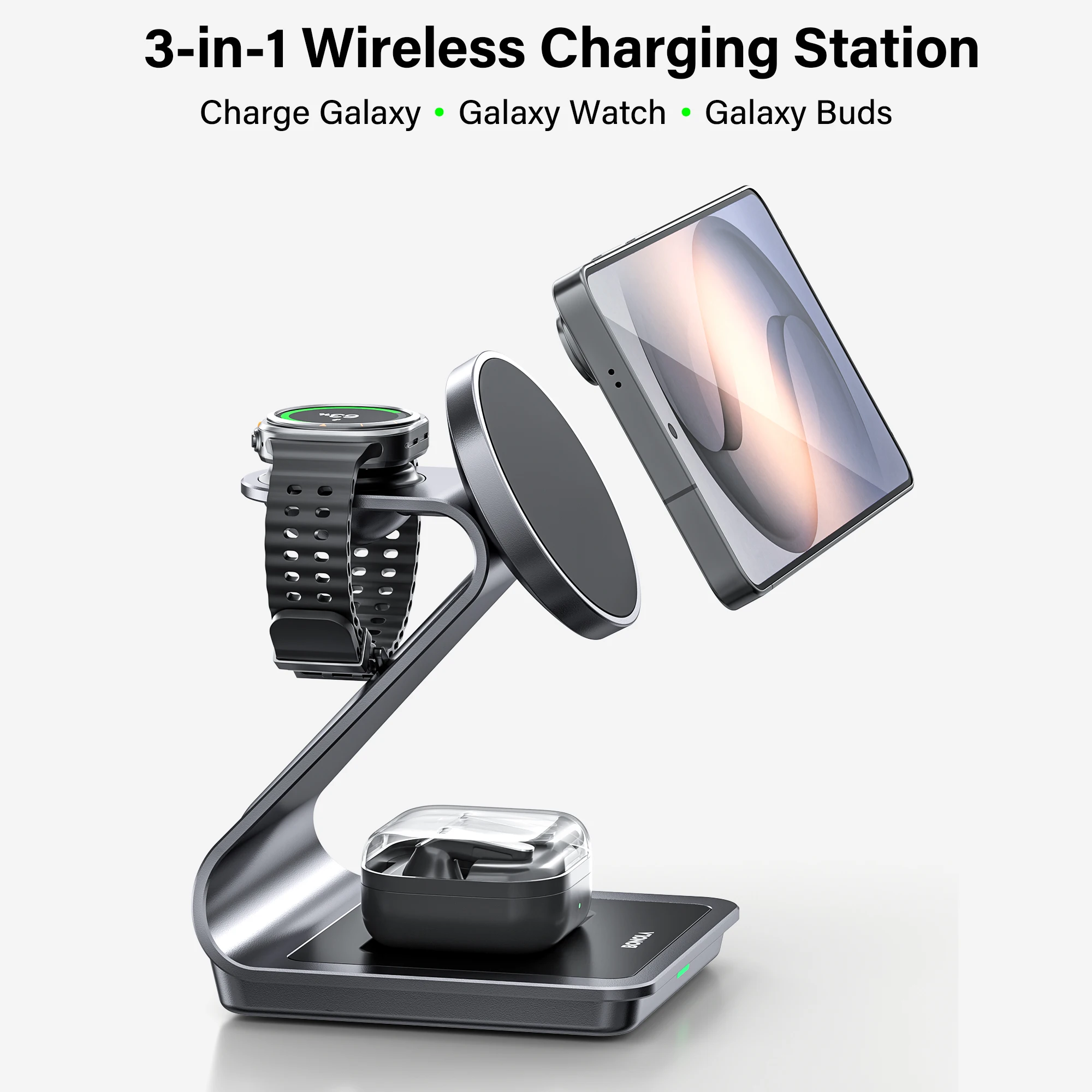 Bonola Magnetic 3 in 1 Wireless Charger Station for Samsung S24 Ultra/S25/26 Fast Charging Stand for Galaxy Watch 9/8/7/6/Buds