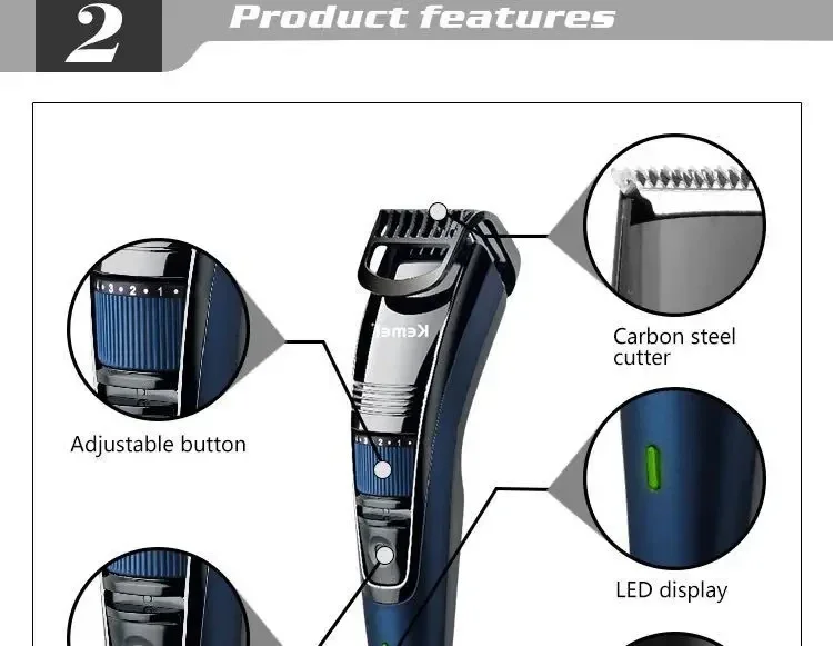 Kemei KM-632 Men Electric Shaver Professional Beard Trimmer For Men Hair Trimmer Grooming Electric Shaver Head Cutter Machine