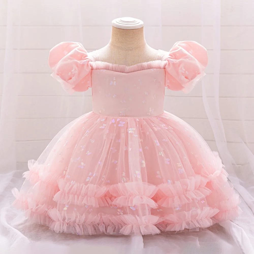Baby Girl 1st Birthday Party Baptism Dresses Flower Girls Wedding Bridesmaid Layered Dress Toddler Kids Fluffy Summer Casual Wea
