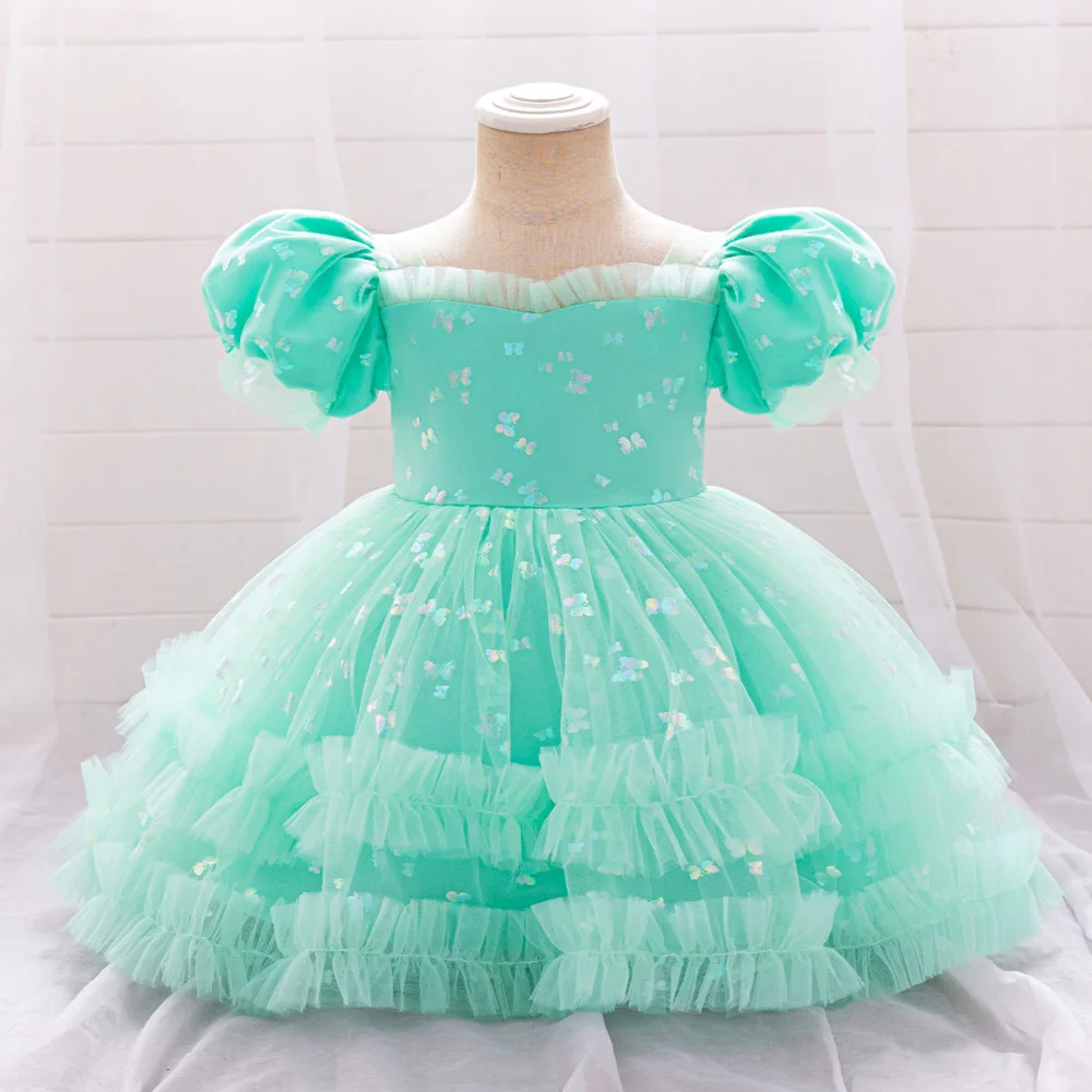 Baby Girl 1st Birthday Party Baptism Dresses Flower Girls Wedding Bridesmaid Layered Dress Toddler Kids Fluffy Summer Casual Wea