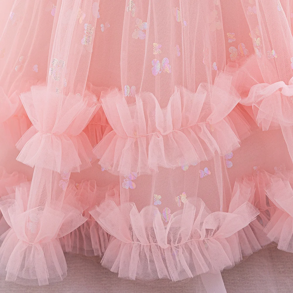 Baby Girl 1st Birthday Party Baptism Dresses Flower Girls Wedding Bridesmaid Layered Dress Toddler Kids Fluffy Summer Casual Wea