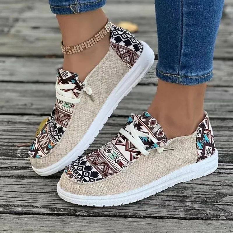 Canvas Loafers Women's Light Mouth Color Matching Fine Plaid Large Size Flat Casual Shoes Women's Cloth Shoes Zapatos De Mujer