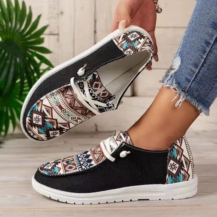 Canvas Loafers Women's Light Mouth Color Matching Fine Plaid Large Size Flat Casual Shoes Women's Cloth Shoes Zapatos De Mujer