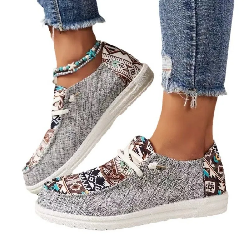 Canvas Loafers Women's Light Mouth Color Matching Fine Plaid Large Size Flat Casual Shoes Women's Cloth Shoes Zapatos De Mujer