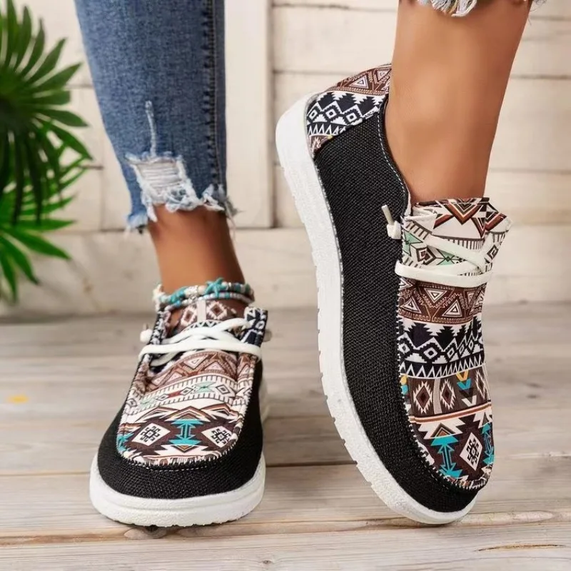 Canvas Loafers Women's Light Mouth Color Matching Fine Plaid Large Size Flat Casual Shoes Women's Cloth Shoes Zapatos De Mujer