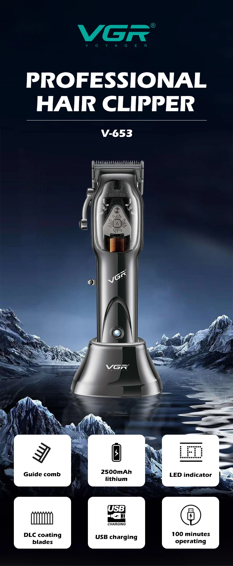 VGR Long Life Hair Trimmer Powerful Power Hair Trimmer Set for Men with Base series hair trimmer