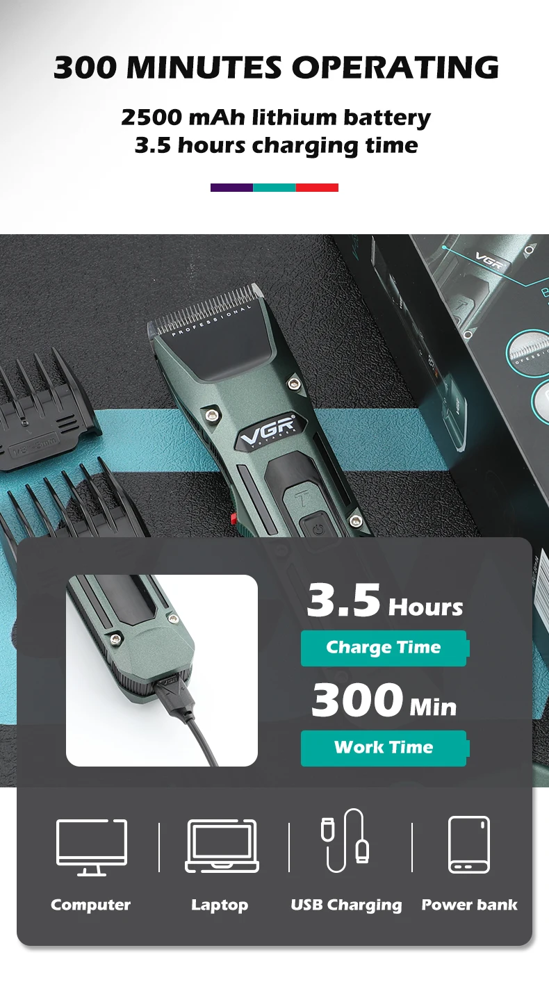VGR Long Life Hair Trimmer Powerful Power Hair Trimmer Set for Men with Base series hair trimmer