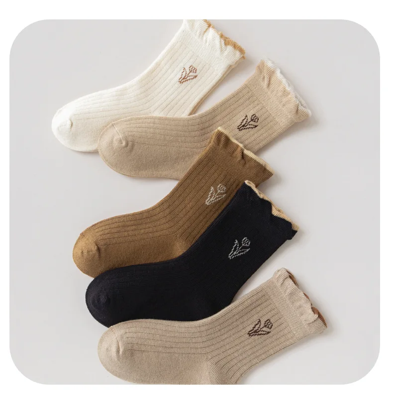 A Class Cotton Socks Autumn Socks Girls Floral Tulip Crew Socks 5 Pairs Children Spring Socks Baby Kids Socks