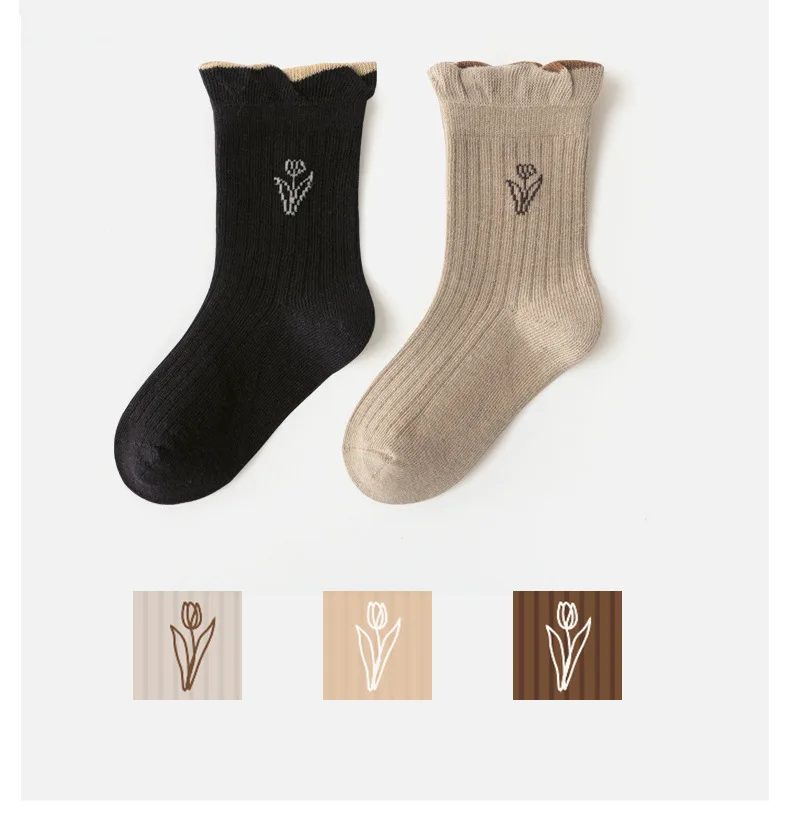 A Class Cotton Socks Autumn Socks Girls Floral Tulip Crew Socks 5 Pairs Children Spring Socks Baby Kids Socks
