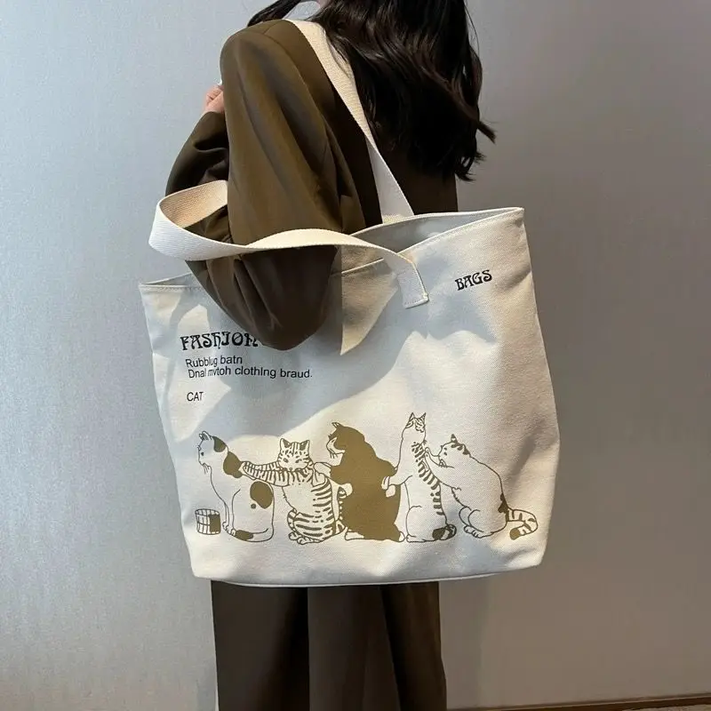 Women's Fashionable Canvas Tote Bag Spacious Durable Shoulder Bag with Zipper Closure Classic Design for Work