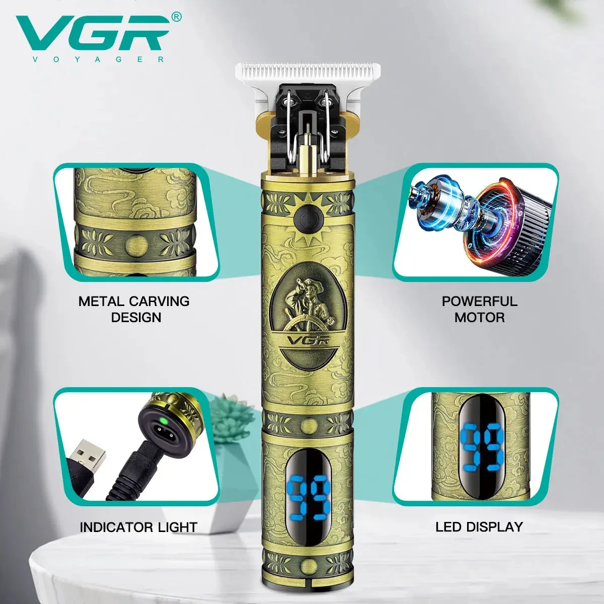 VGR 228 T-blade barber machines professional beard trimmer cordless hair clipper electric hair trimmer for men
