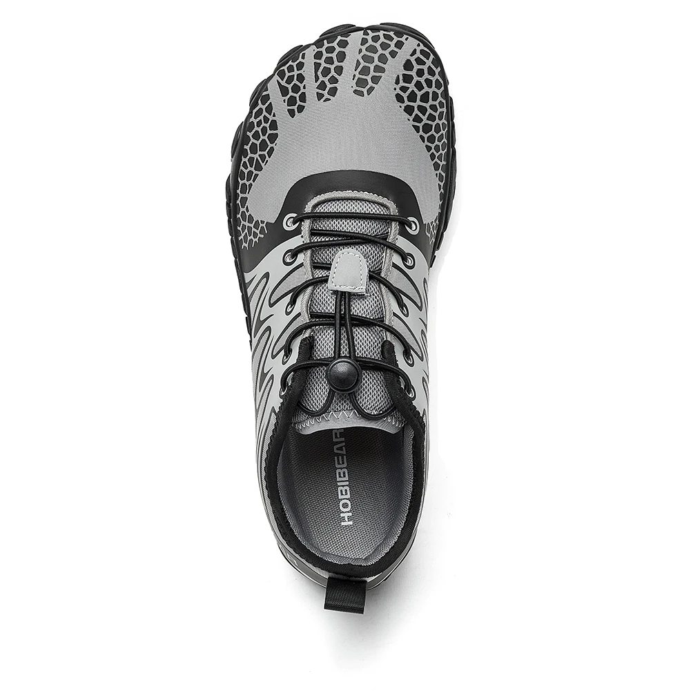 HOBIBEAR Wide Toe Barefoot Shoes for Unisex Artificial Leather Outdoor Walking Sneakers Zero Drop Minimalist Elastic Band Shoes