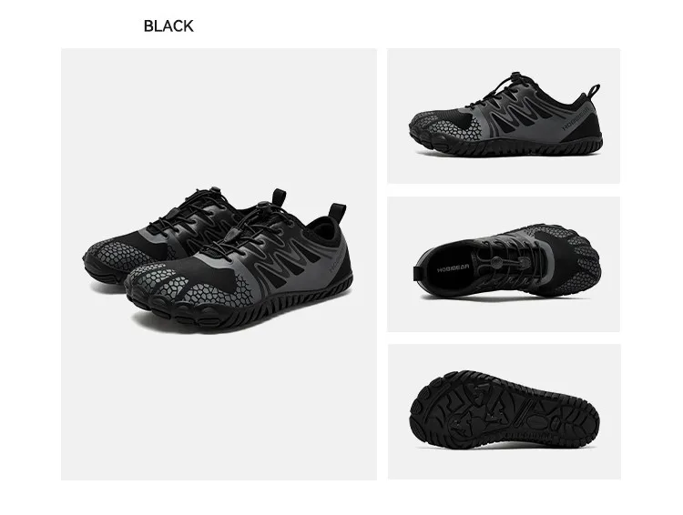 HOBIBEAR Wide Toe Barefoot Shoes for Unisex Artificial Leather Outdoor Walking Sneakers Zero Drop Minimalist Elastic Band Shoes