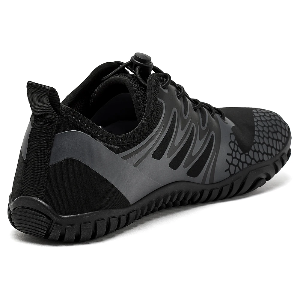 HOBIBEAR Wide Toe Barefoot Shoes for Unisex Artificial Leather Outdoor Walking Sneakers Zero Drop Minimalist Elastic Band Shoes