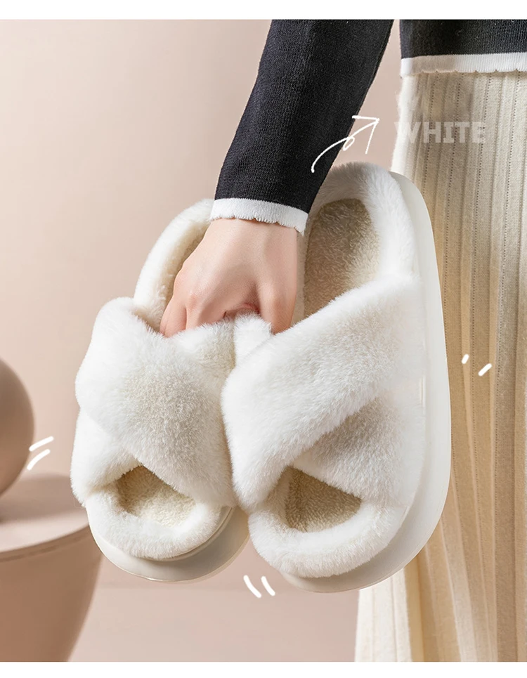 Fluffy Slippers Women House Flats Fashion Designer Winter Shoes Ladies Indoor Casual Plush Platform Footwear Elegant Large Size