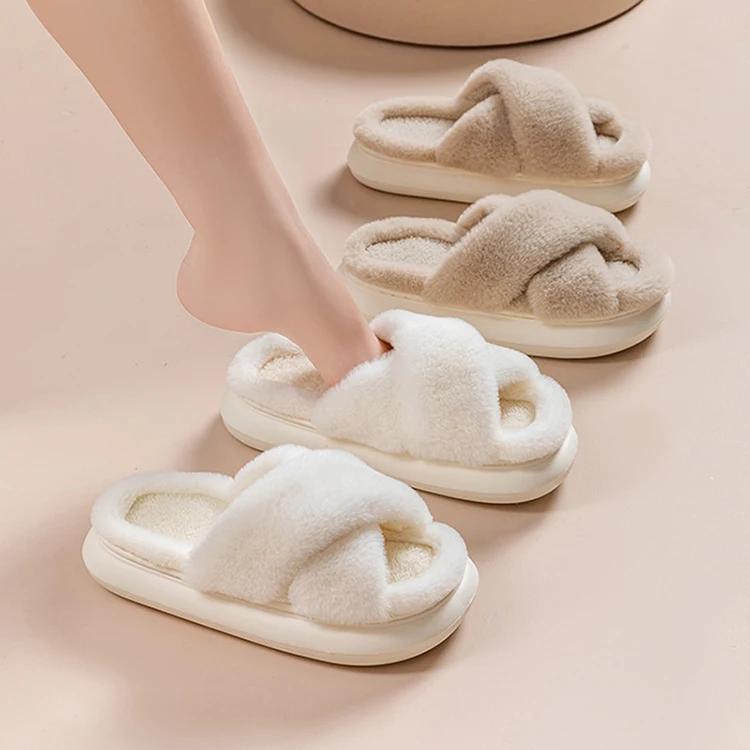 Fluffy Slippers Women House Flats Fashion Designer Winter Shoes Ladies Indoor Casual Plush Platform Footwear Elegant Large Size