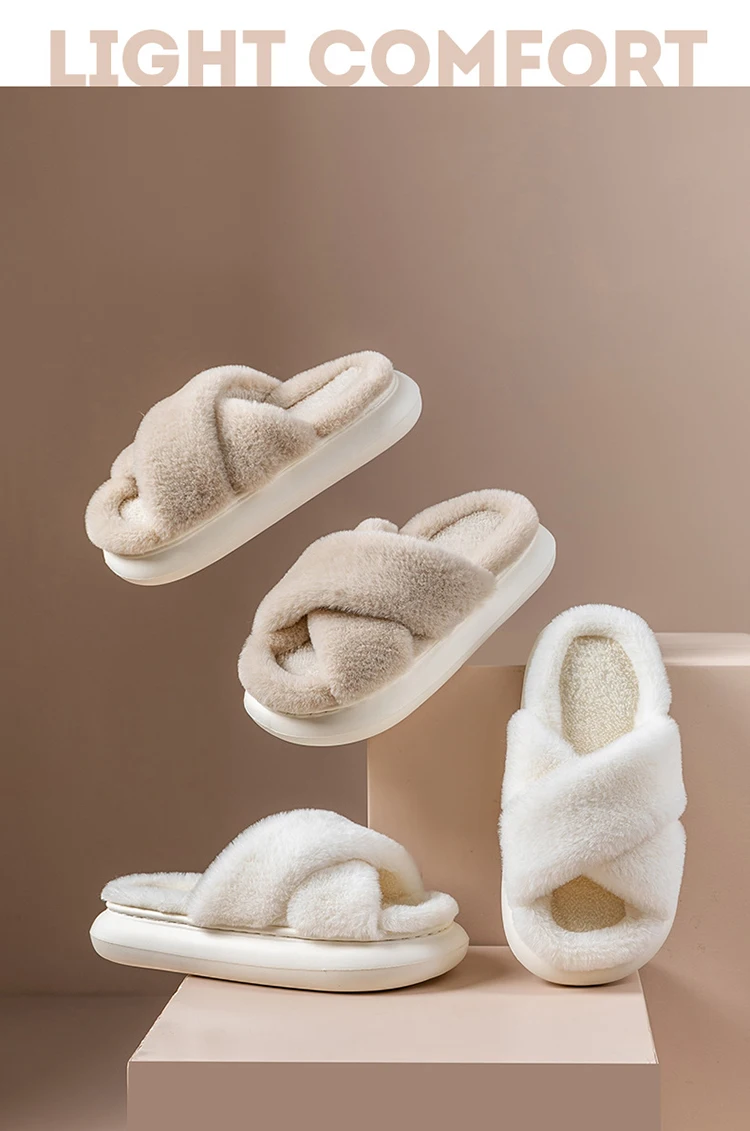 Fluffy Slippers Women House Flats Fashion Designer Winter Shoes Ladies Indoor Casual Plush Platform Footwear Elegant Large Size