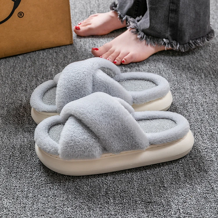 Fluffy Slippers Women House Flats Fashion Designer Winter Shoes Ladies Indoor Casual Plush Platform Footwear Elegant Large Size
