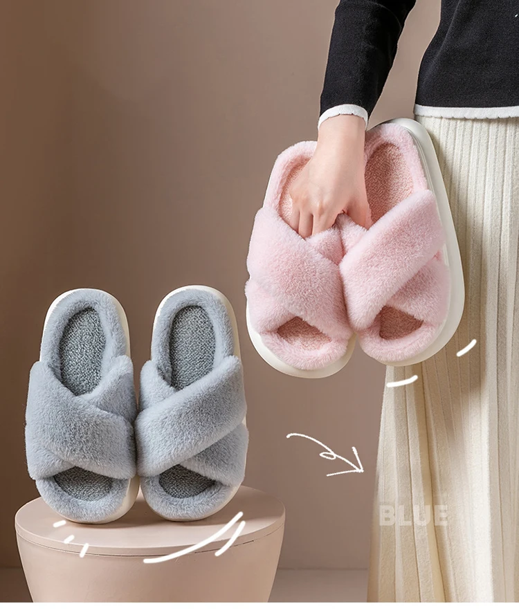 Fluffy Slippers Women House Flats Fashion Designer Winter Shoes Ladies Indoor Casual Plush Platform Footwear Elegant Large Size