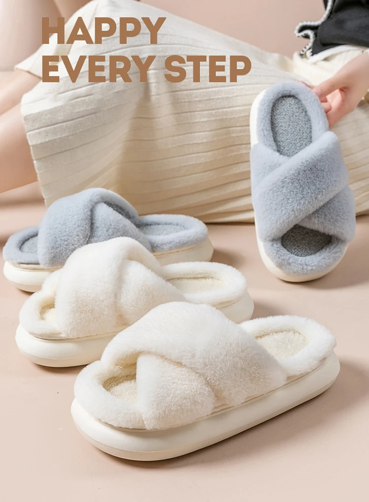 Fluffy Slippers Women House Flats Fashion Designer Winter Shoes Ladies Indoor Casual Plush Platform Footwear Elegant Large Size