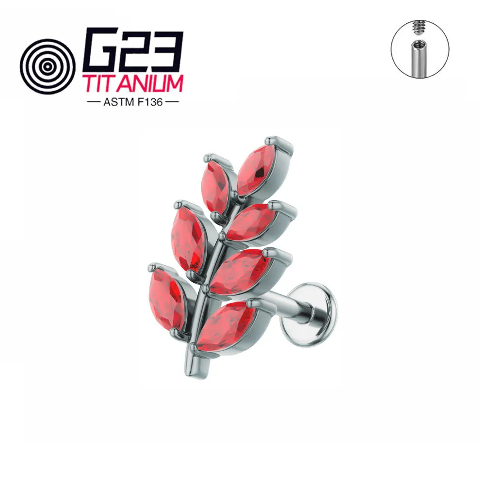 ASTM F136 Titanium 16G Leaf Shape CZ Earring Tragus Helix Conch Lobe Stud Piercing Jewelry