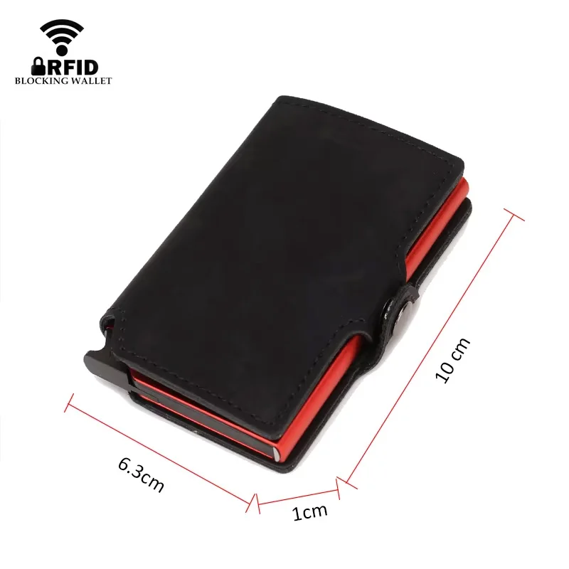Split Leather Mens Slim Card Holder Wallet with Money Clip RFID Blocking Pop Up Credit Cardholder Minimalist Wallets for Men