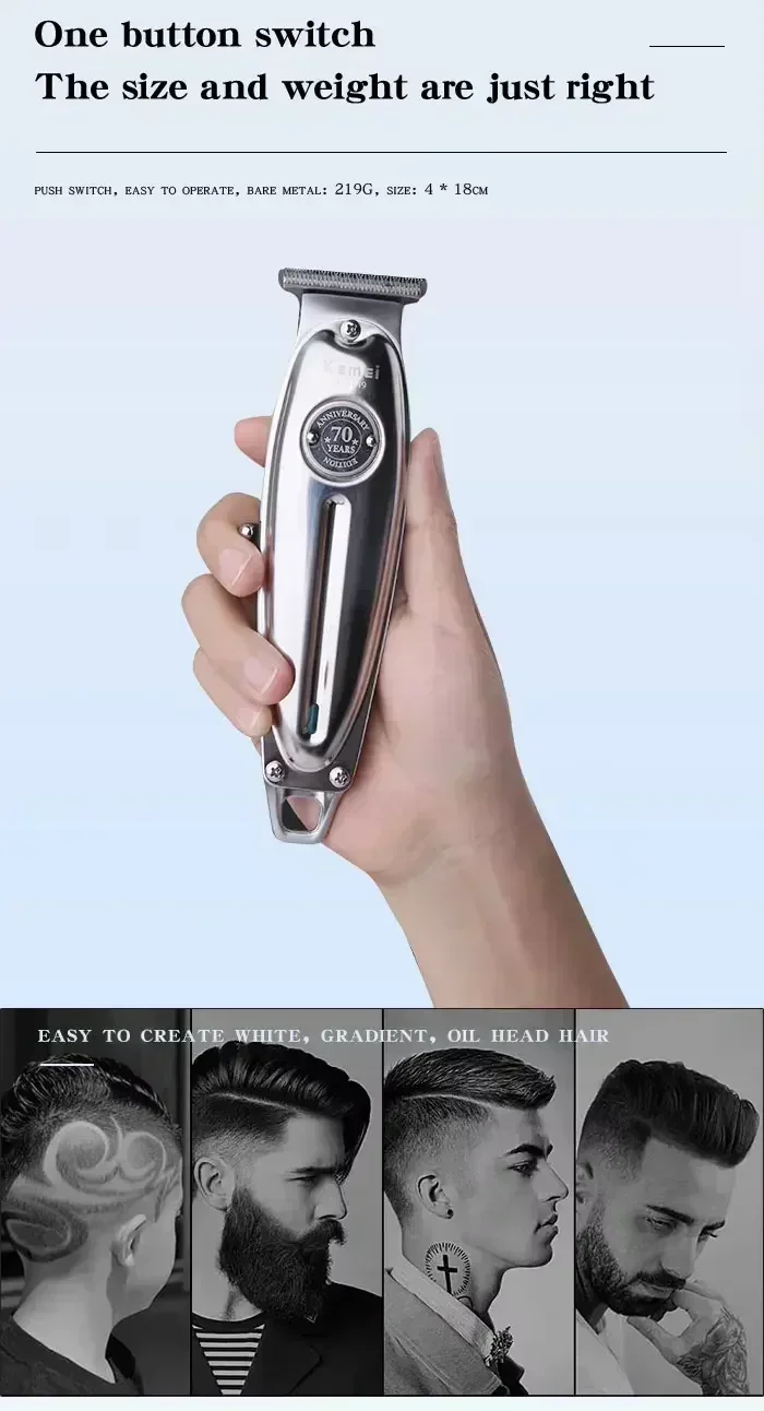 Kemei Hair Clipper KM-TX1 KM-2010 KM-1949 Professional Metal Body Electric Trimmers Rechargeable Men's Shaver Gold and Sliver