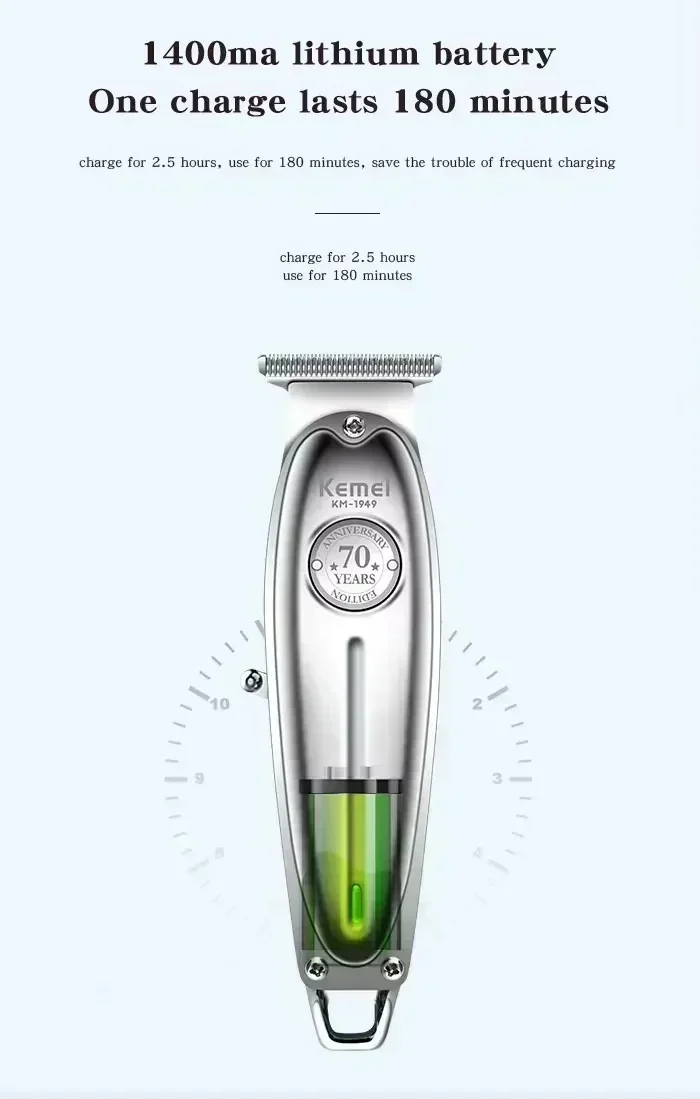 Kemei Hair Clipper KM-TX1 KM-2010 KM-1949 Professional Metal Body Electric Trimmers Rechargeable Men's Shaver Gold and Sliver