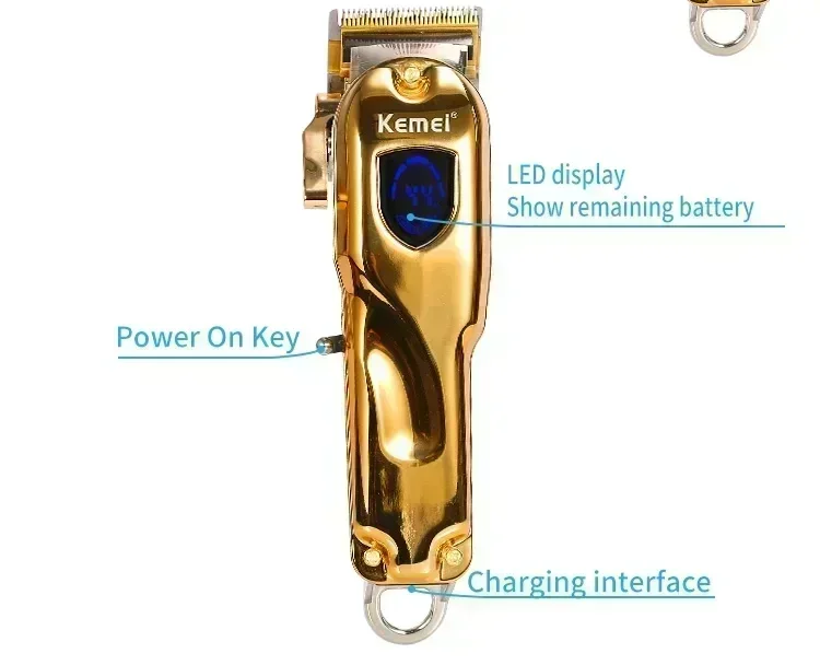 Kemei Hair Clipper KM-TX1 KM-2010 KM-1949 Professional Metal Body Electric Trimmers Rechargeable Men's Shaver Gold and Sliver